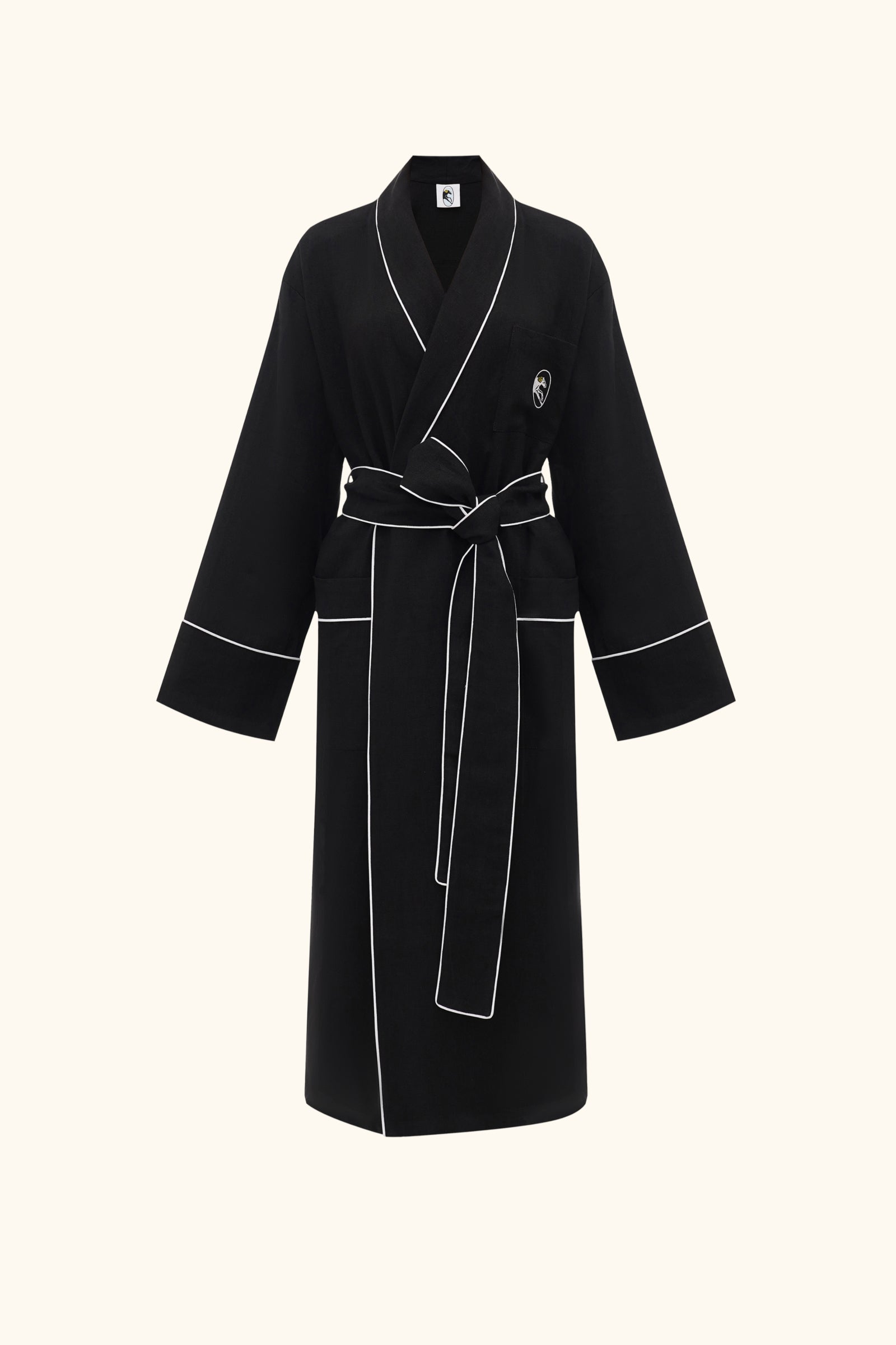 Paros Linen Unisex Robe in Black