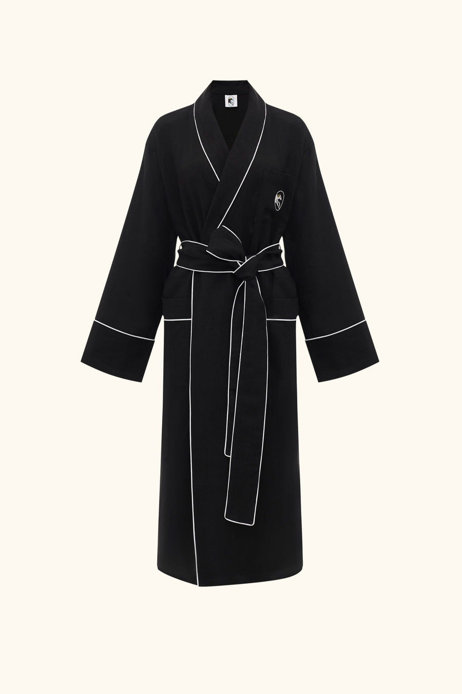 Paros Linen Unisex Robe in Black
