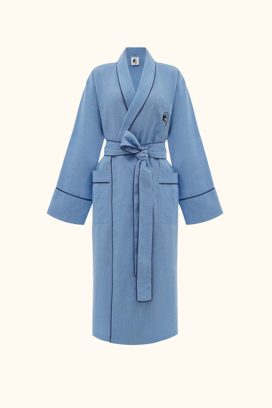Paros Linen Unisex Robe in Blue