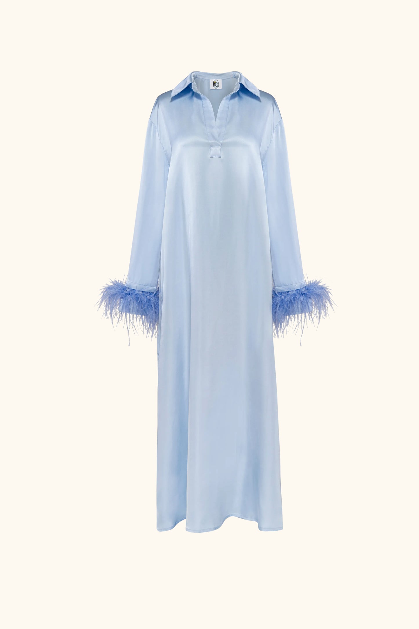 Luna Maxi Dress with Detachable Feathers in Blue