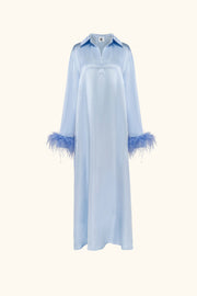 Luna Maxi Dress with Detachable Feathers in Blue