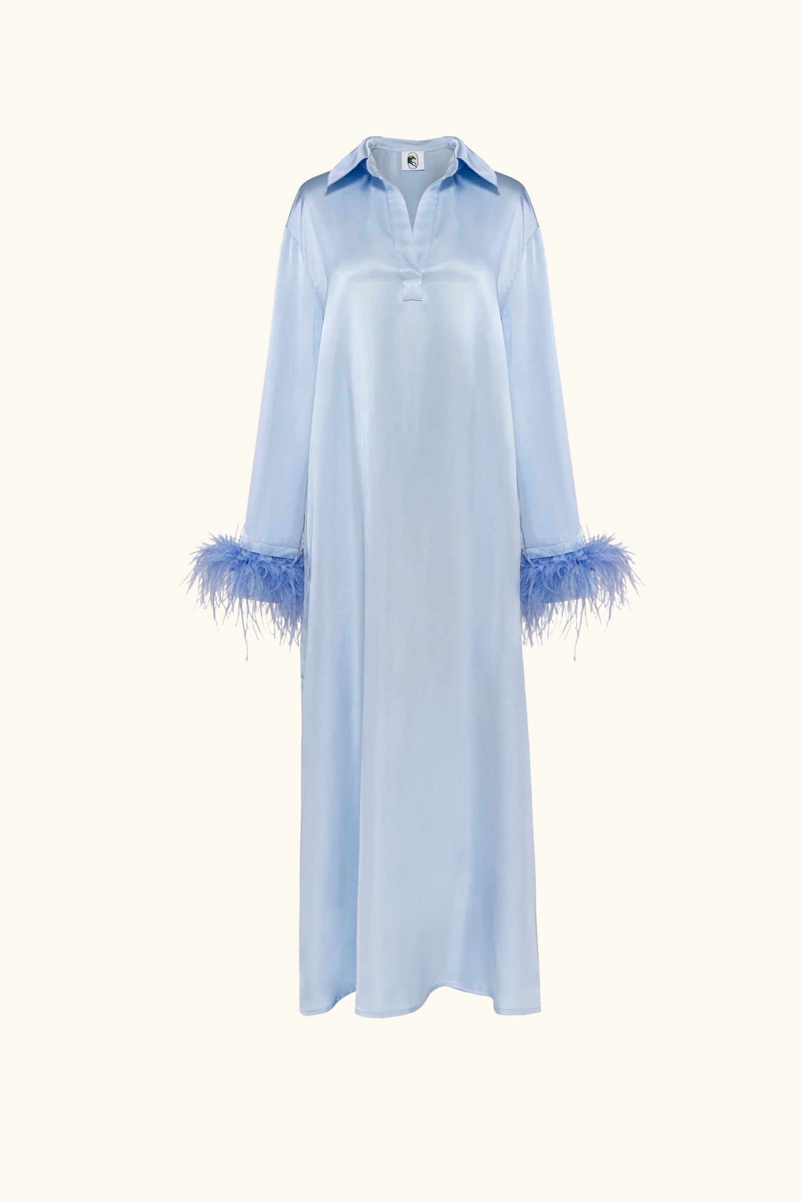 Luna Maxi Dress with Detachable Feathers in Blue