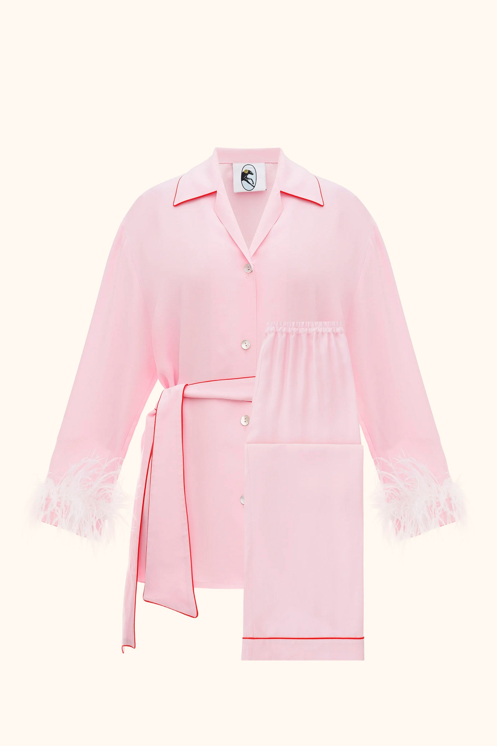 Miss Cat Belted Set with Detachable Feathers in Pink