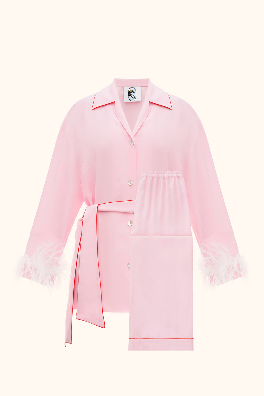 Miss Cat Belted Set with Detachable Feathers in Pink