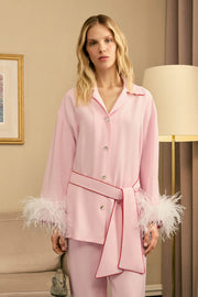 Miss Cat Belted Set with Detachable Feathers in Pink