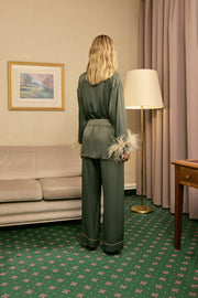 Miss Cat Belted Set with Detachable Feathers in Green