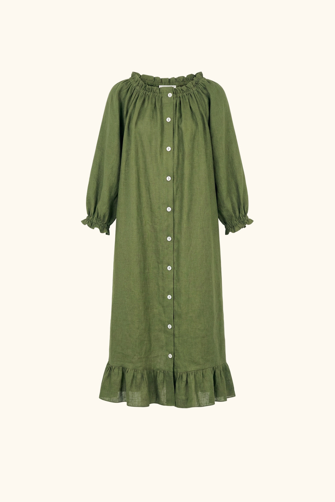 Loungewear Linen Dress with Hair Ribbon in Green