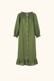 Loungewear Linen Dress with Hair Ribbon in Green