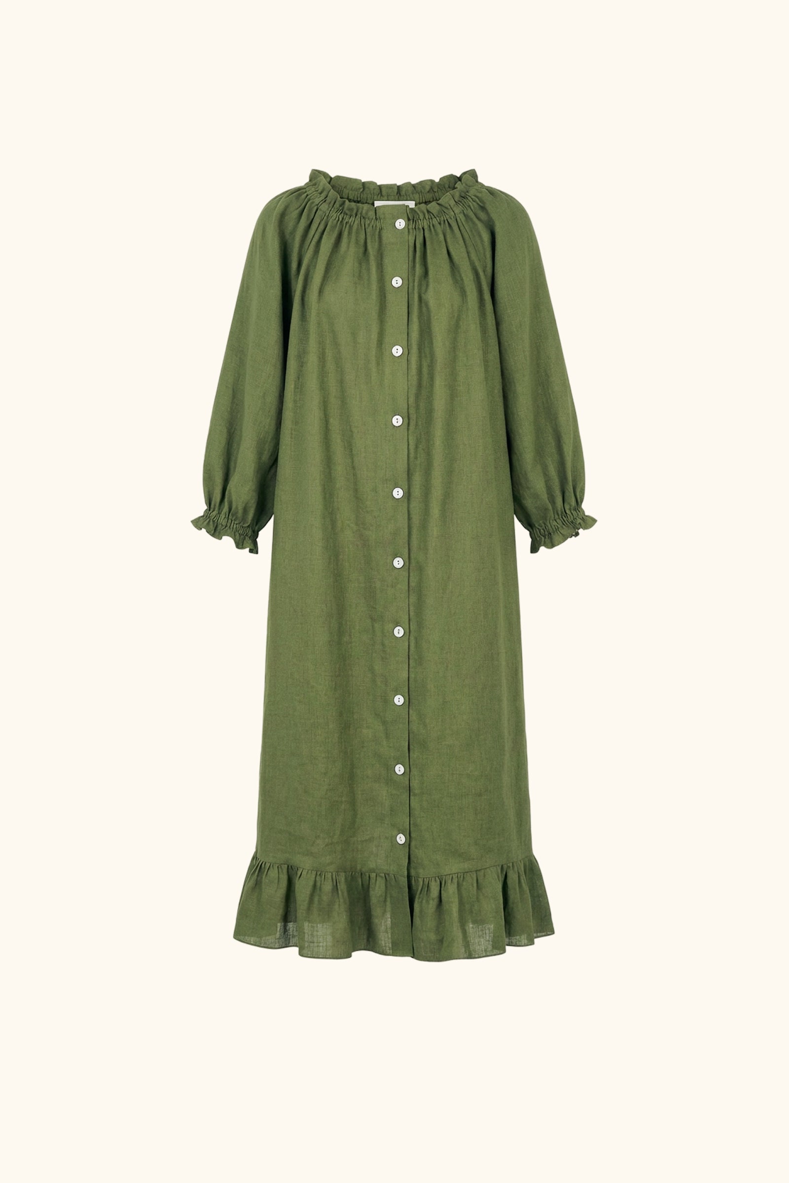 Loungewear Linen Dress with Hair Ribbon in Green