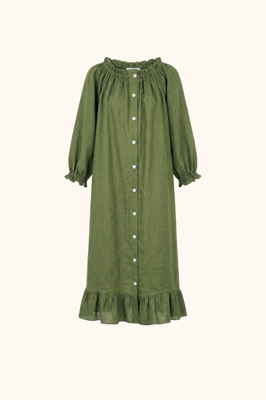 Loungewear Linen Dress with Hair Ribbon in Green