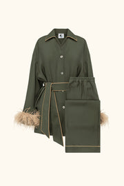 Miss Cat Belted Set with Detachable Feathers in Green