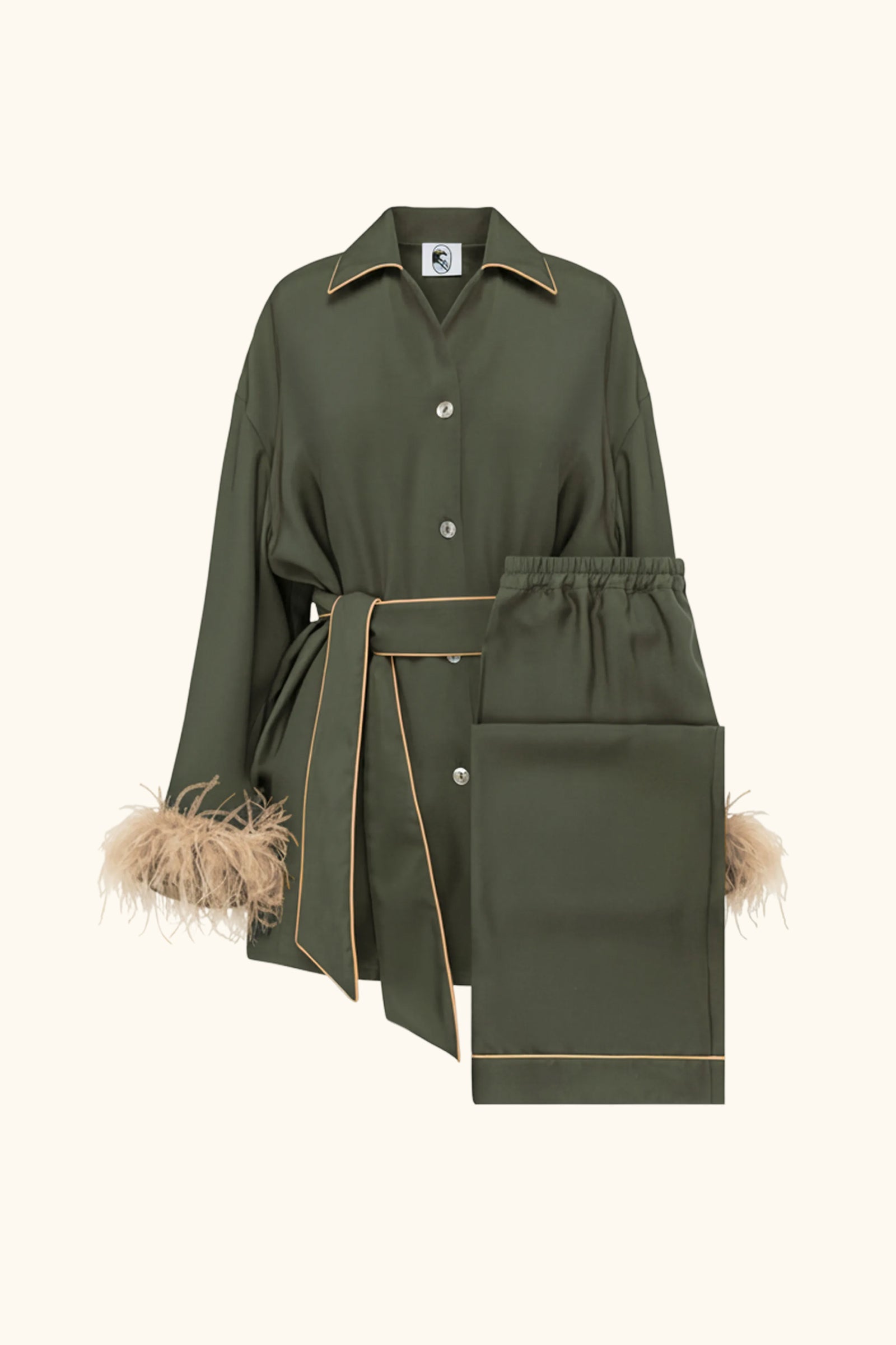Miss Cat Belted Set with Detachable Feathers in Green