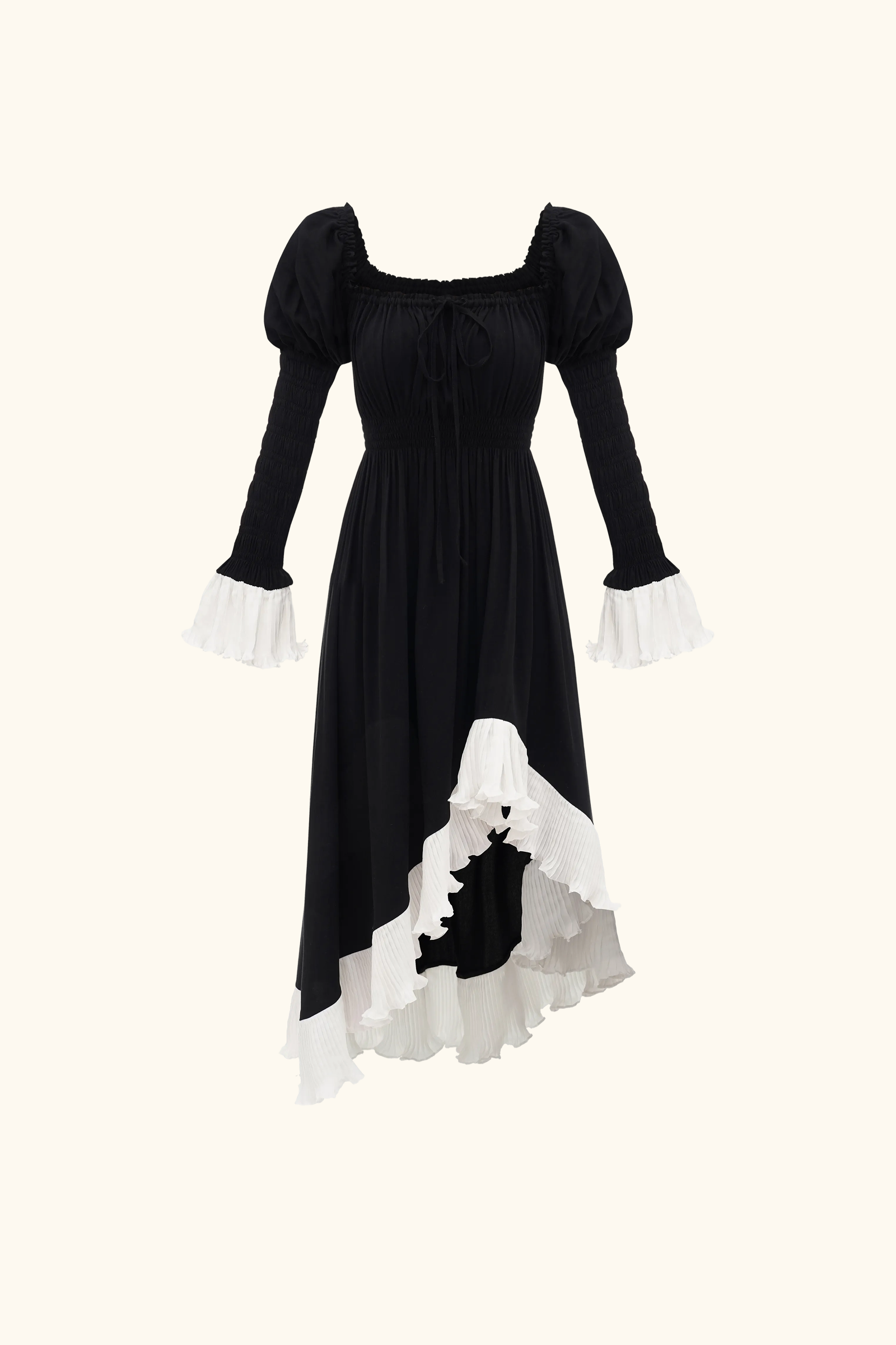 Juliette Shirred Asymmetric Dress in Black