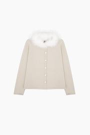 Miss Kitty Cardigan with Detachable Feathers in Beige