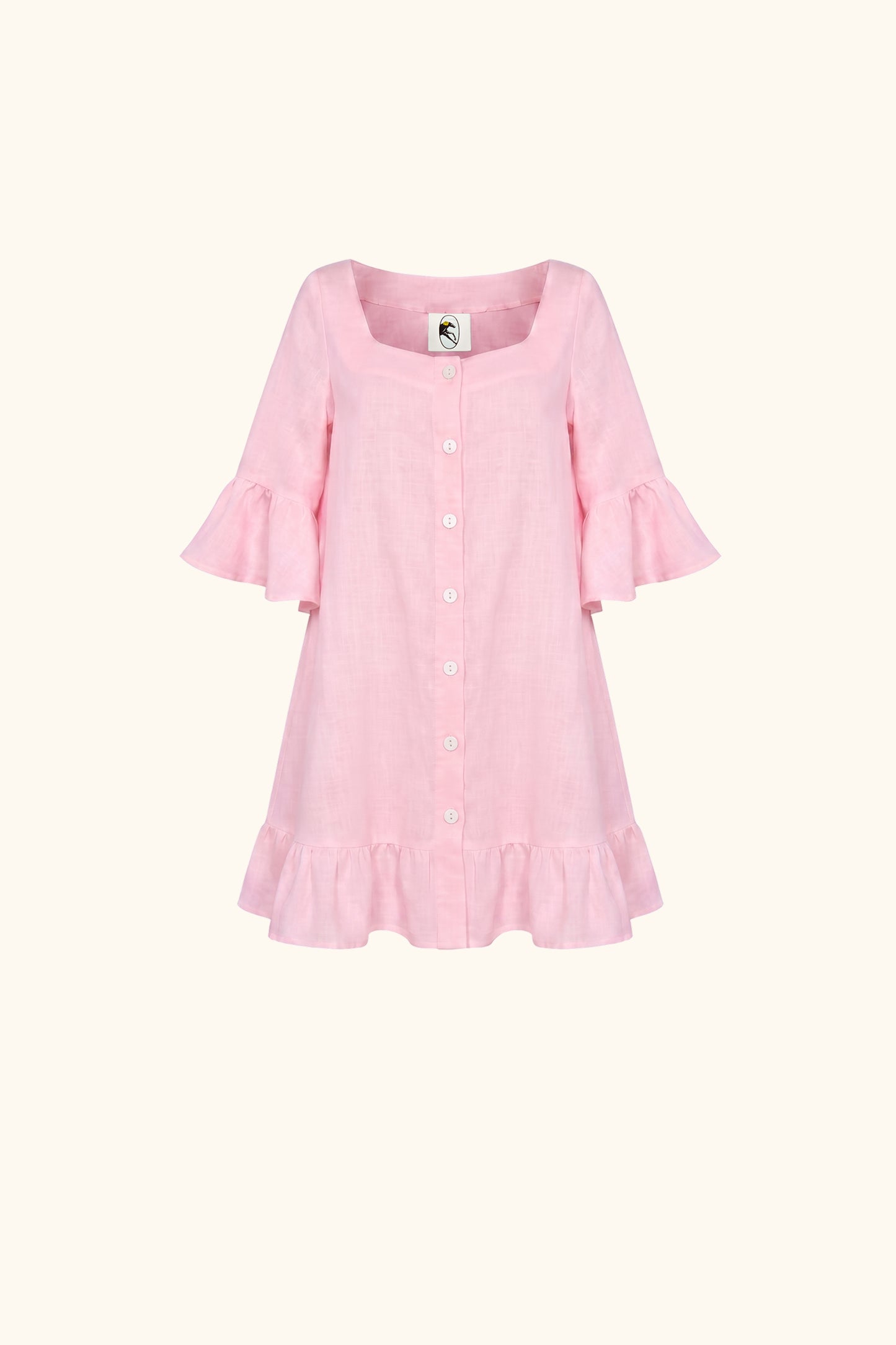 Marseille Linen Mini Dress with headscarf in Pink