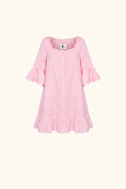 Marseille Linen Mini Dress with headscarf in Pink