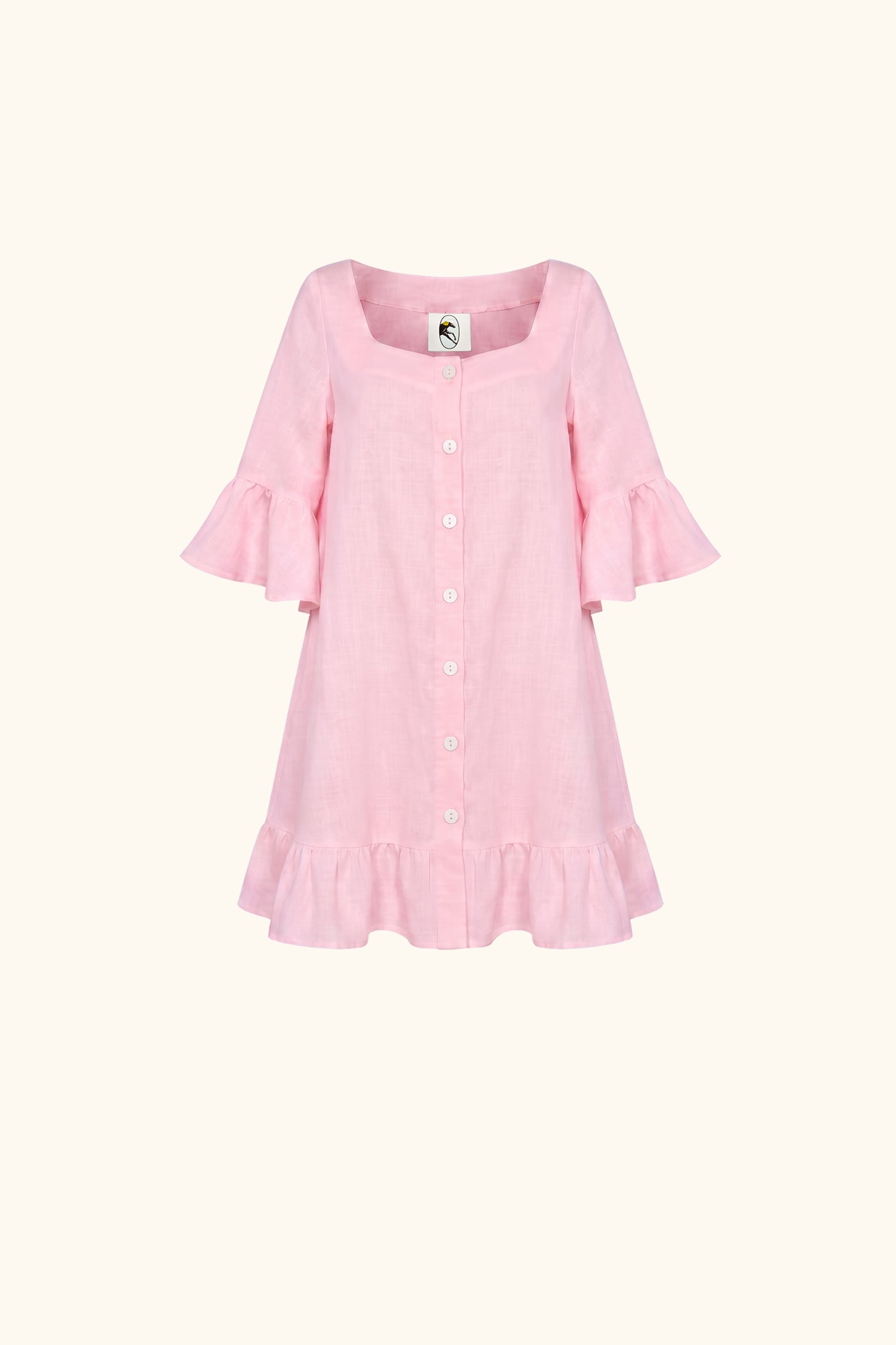 Marseille Linen Mini Dress with headscarf in Pink