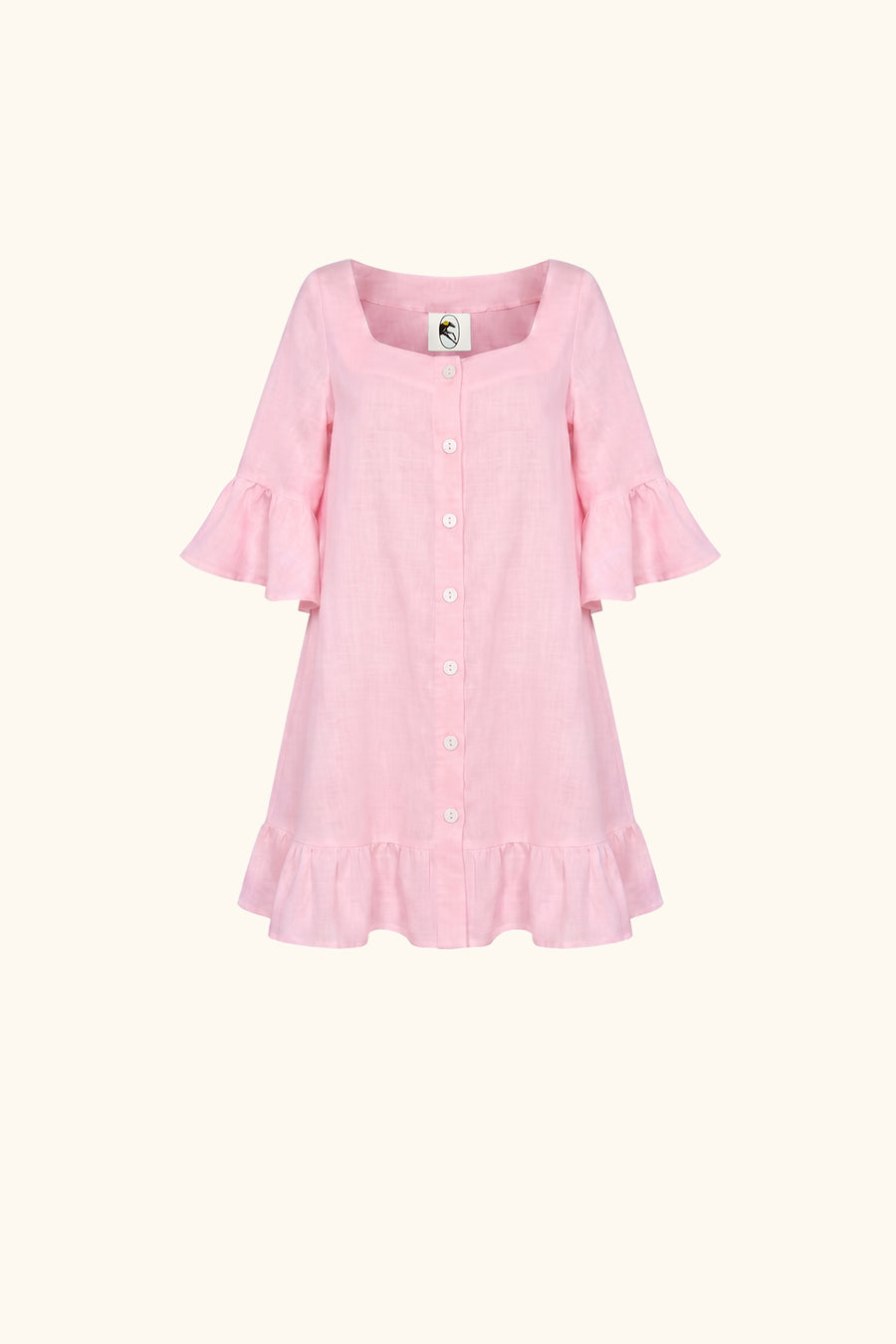 Marseille Linen Mini Dress with headscarf in Pink