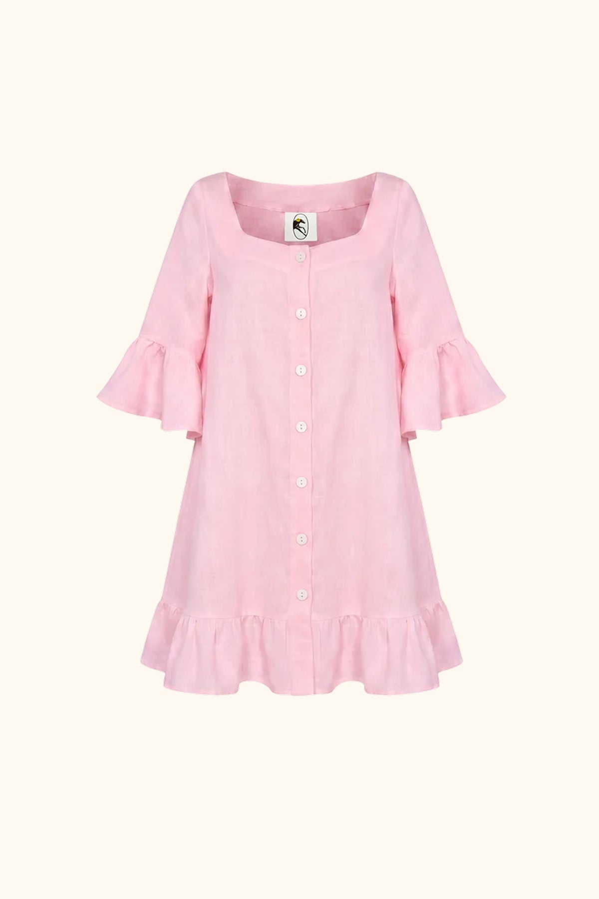Marseille Linen Mini Dress with headscarf in Pink