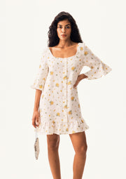 Marseille Linen Mini Dress with headscarf in Mimosa