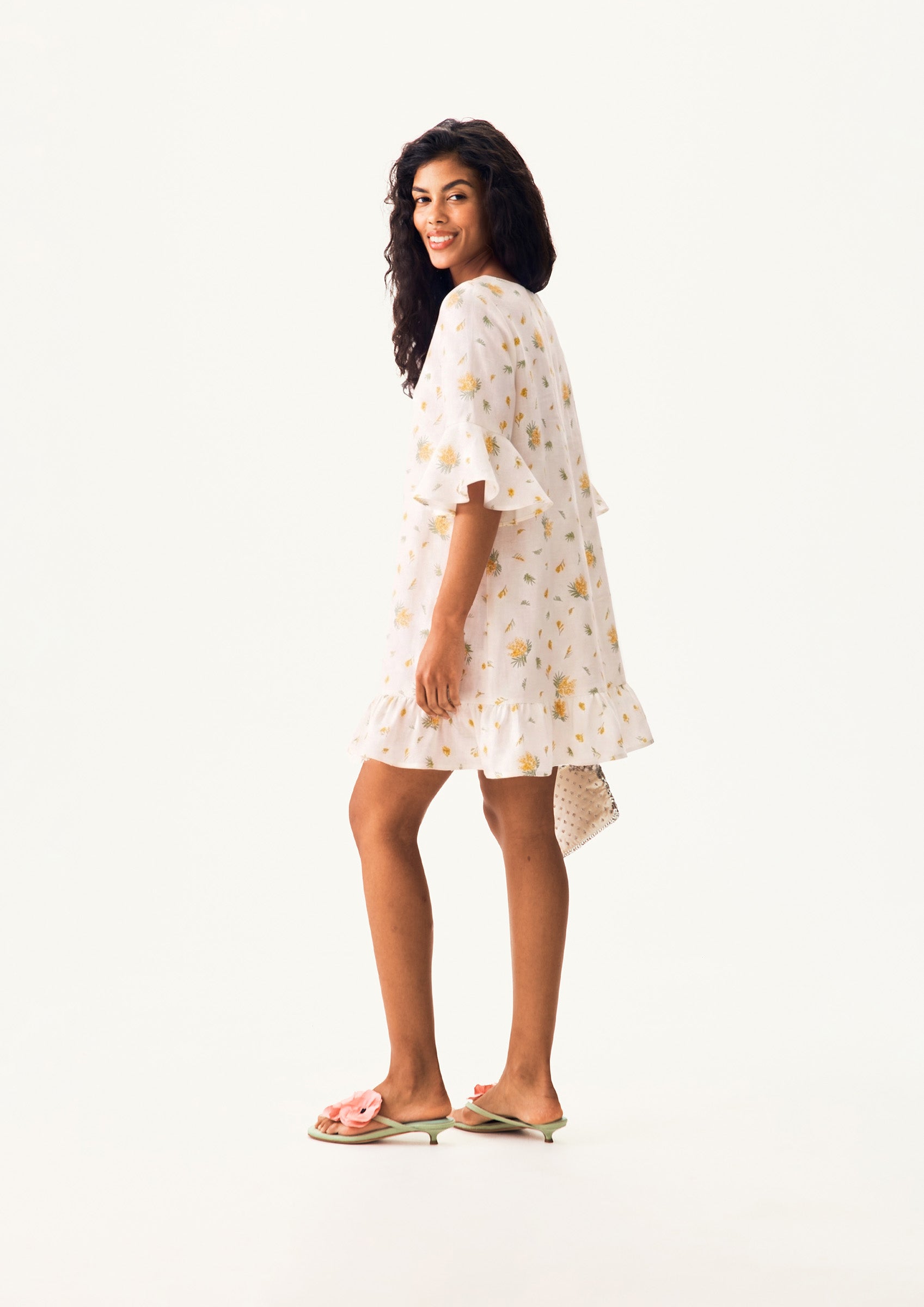 Marseille Linen Mini Dress with headscarf in Mimosa