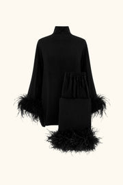 Black Tie Pajamas with Detachable Feathers in Black