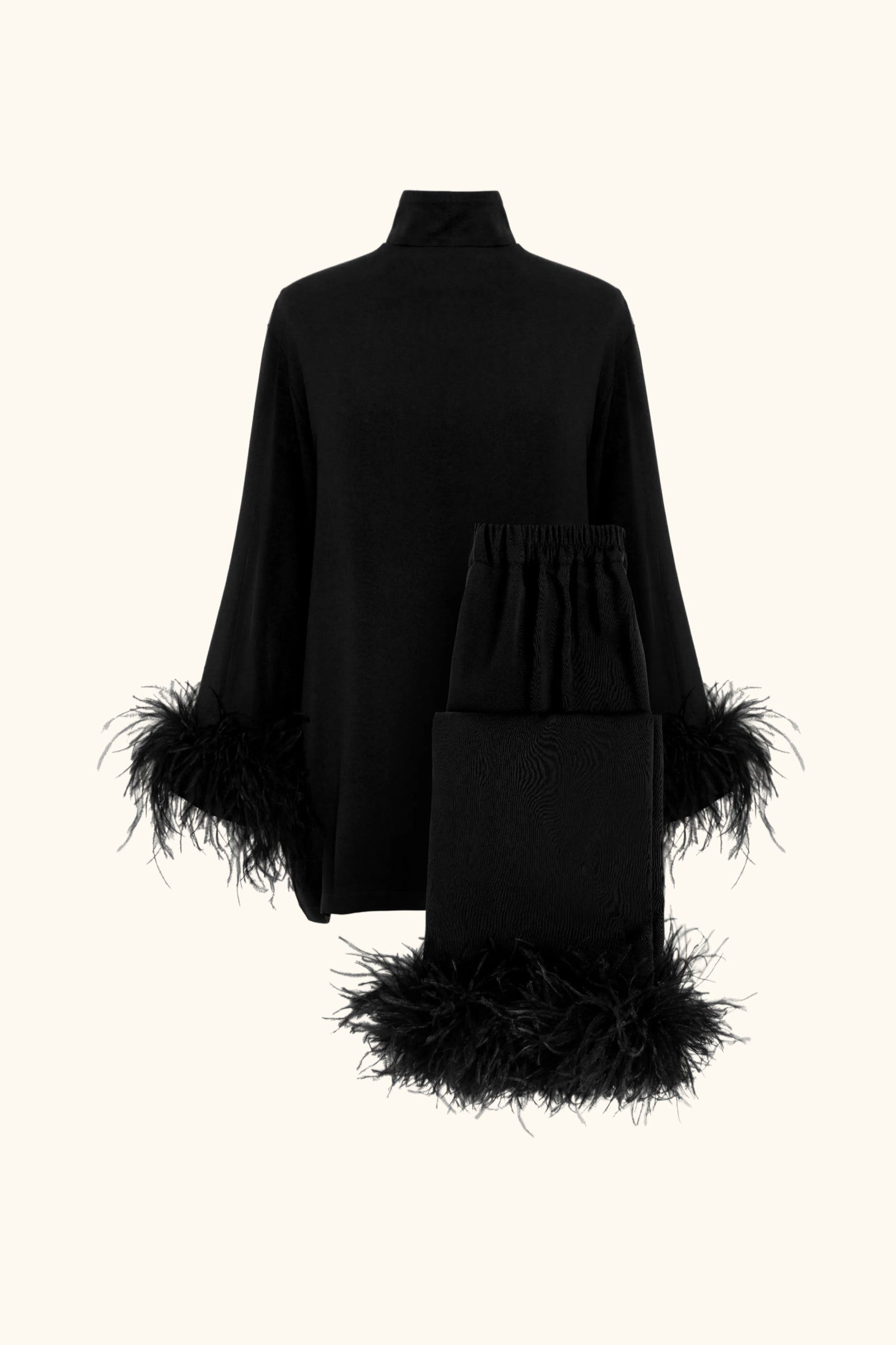 Black Tie Pajamas with Detachable Feathers in Black