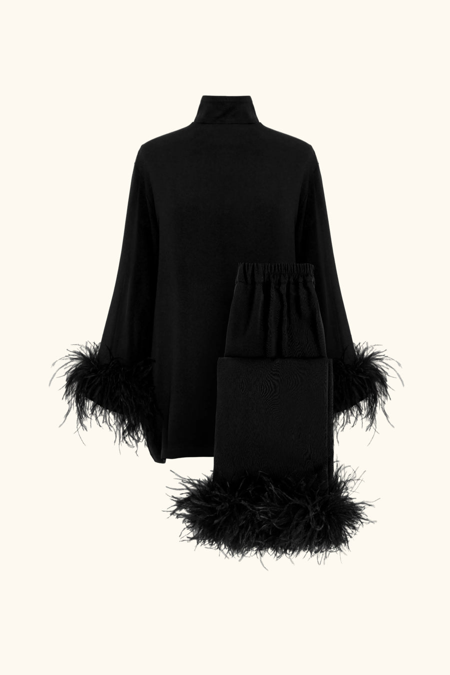 Black Tie Pajamas with Detachable Feathers in Black