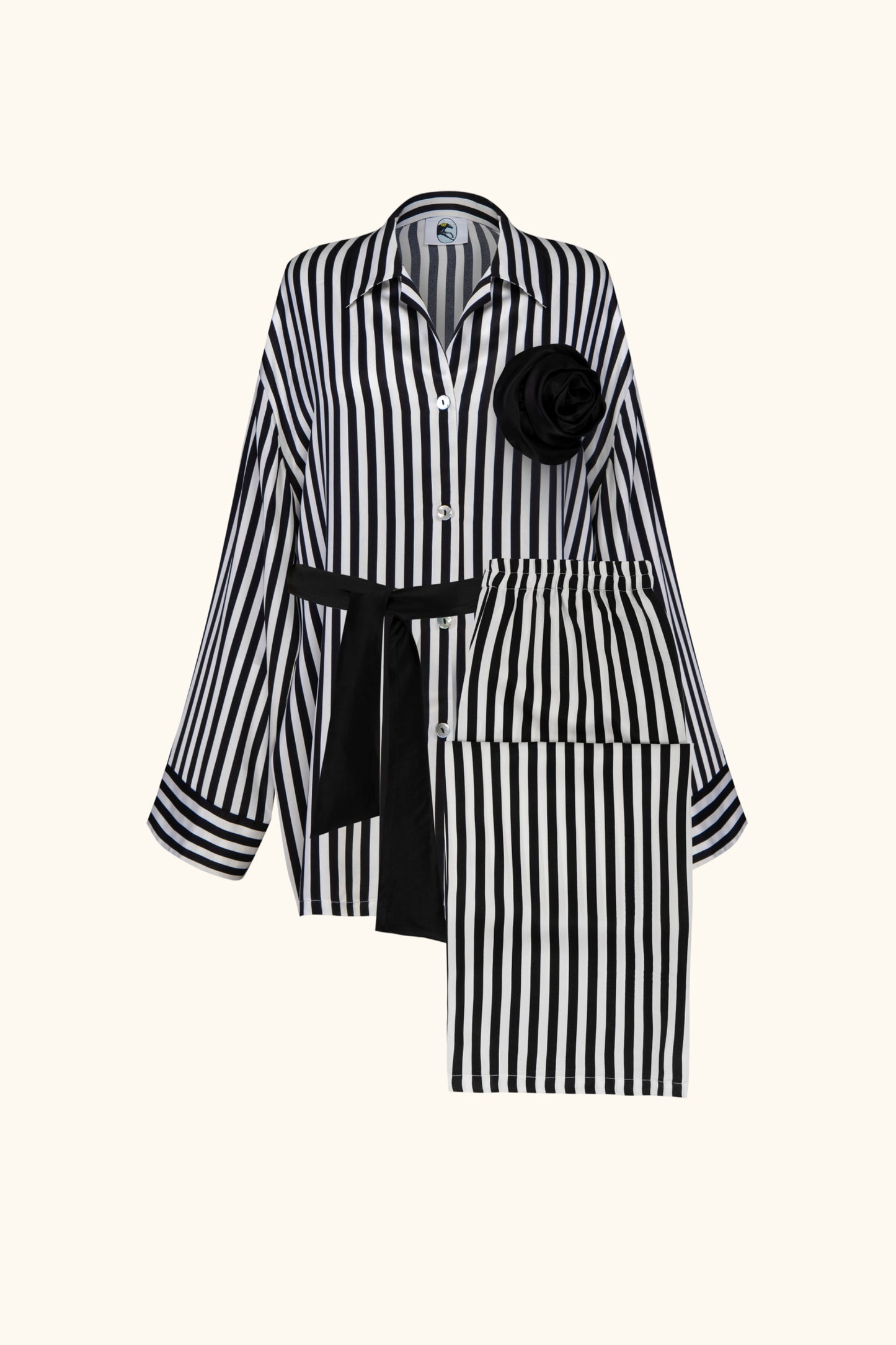 The Rose Oversized Satin Pajama Set in Stripes
