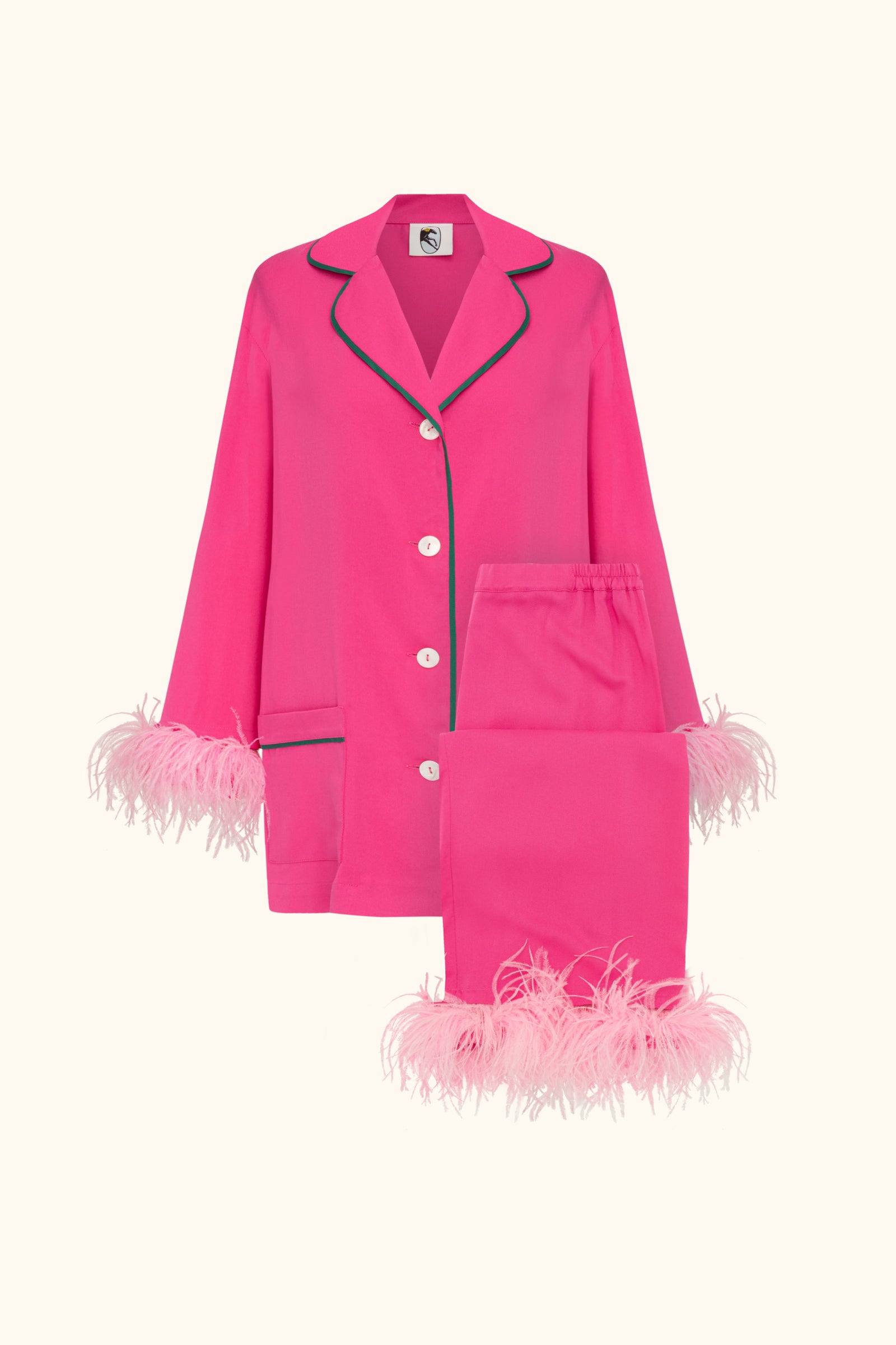 Iconic Party Pajama Suit with Feathers Hot Pink / M