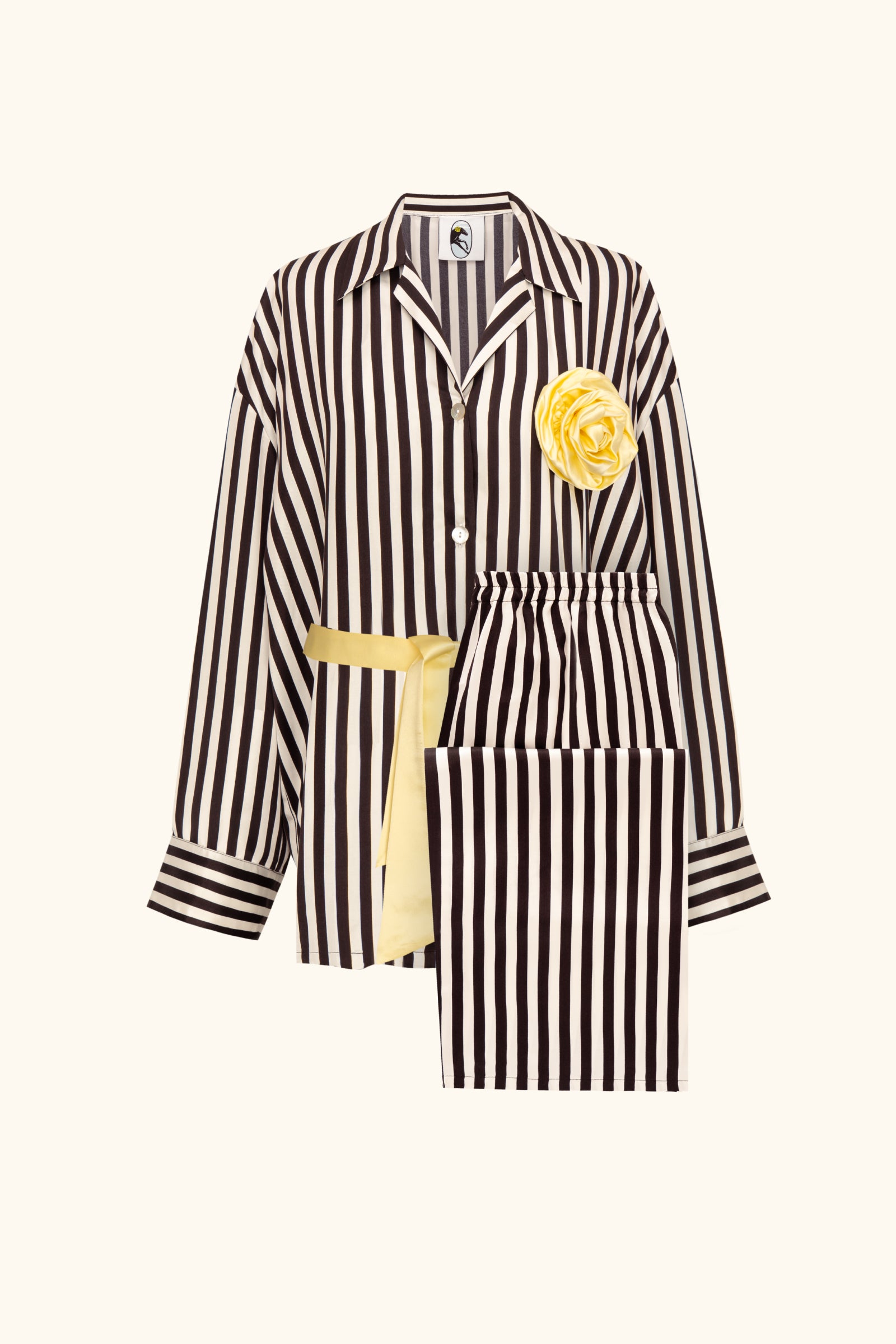 The Rose Oversized Pajama Set in Stripes with Yellow trim
