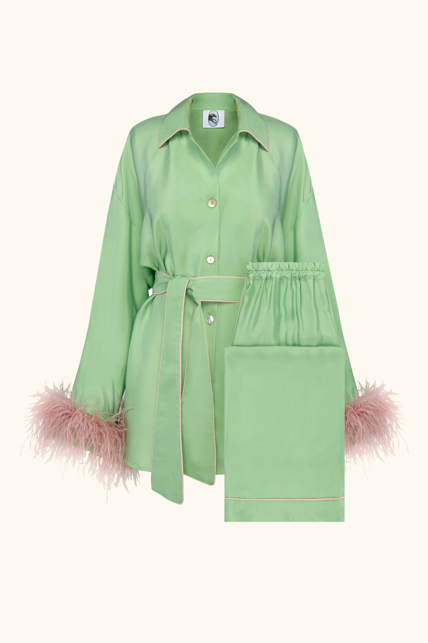 Miss Cat Belted Set with Detachable Feathers in Mint