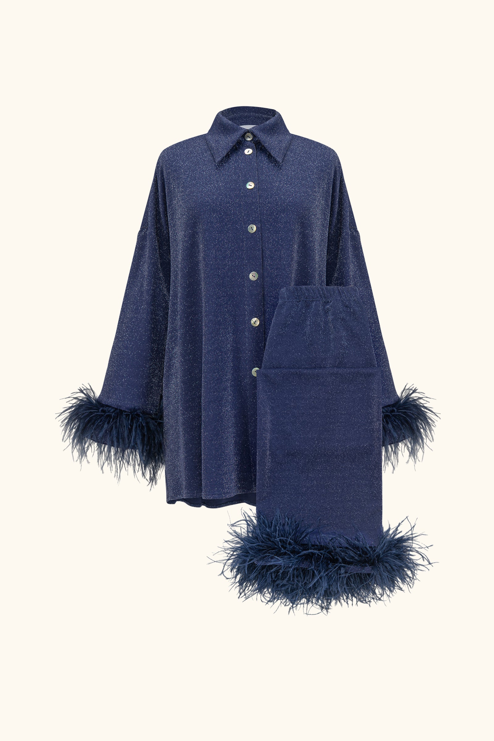 Cosmos Oversized Metallic Jersey Pajama Set in Navy