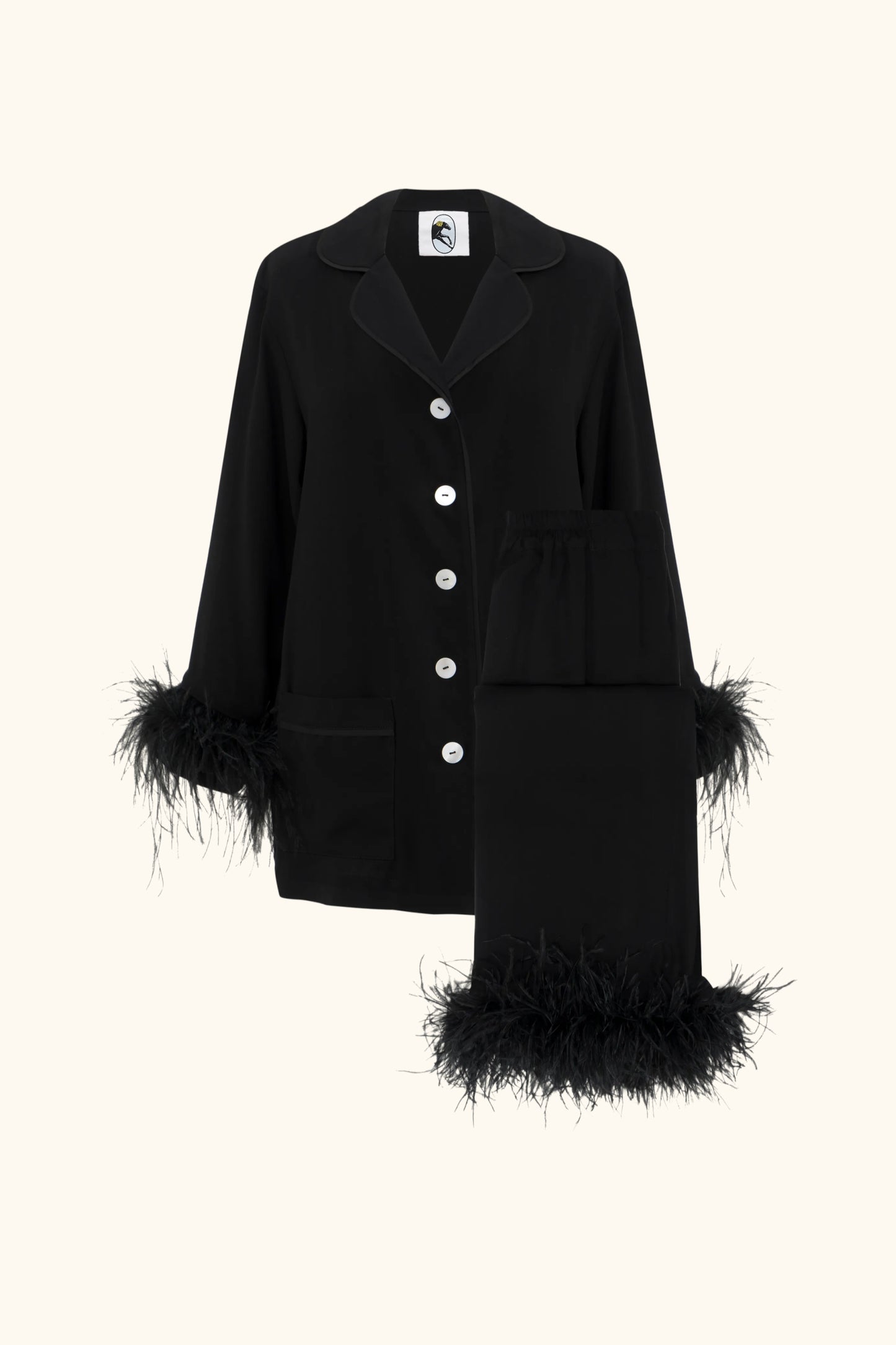 Party Pajamas Set with Detachable Feathers in Black