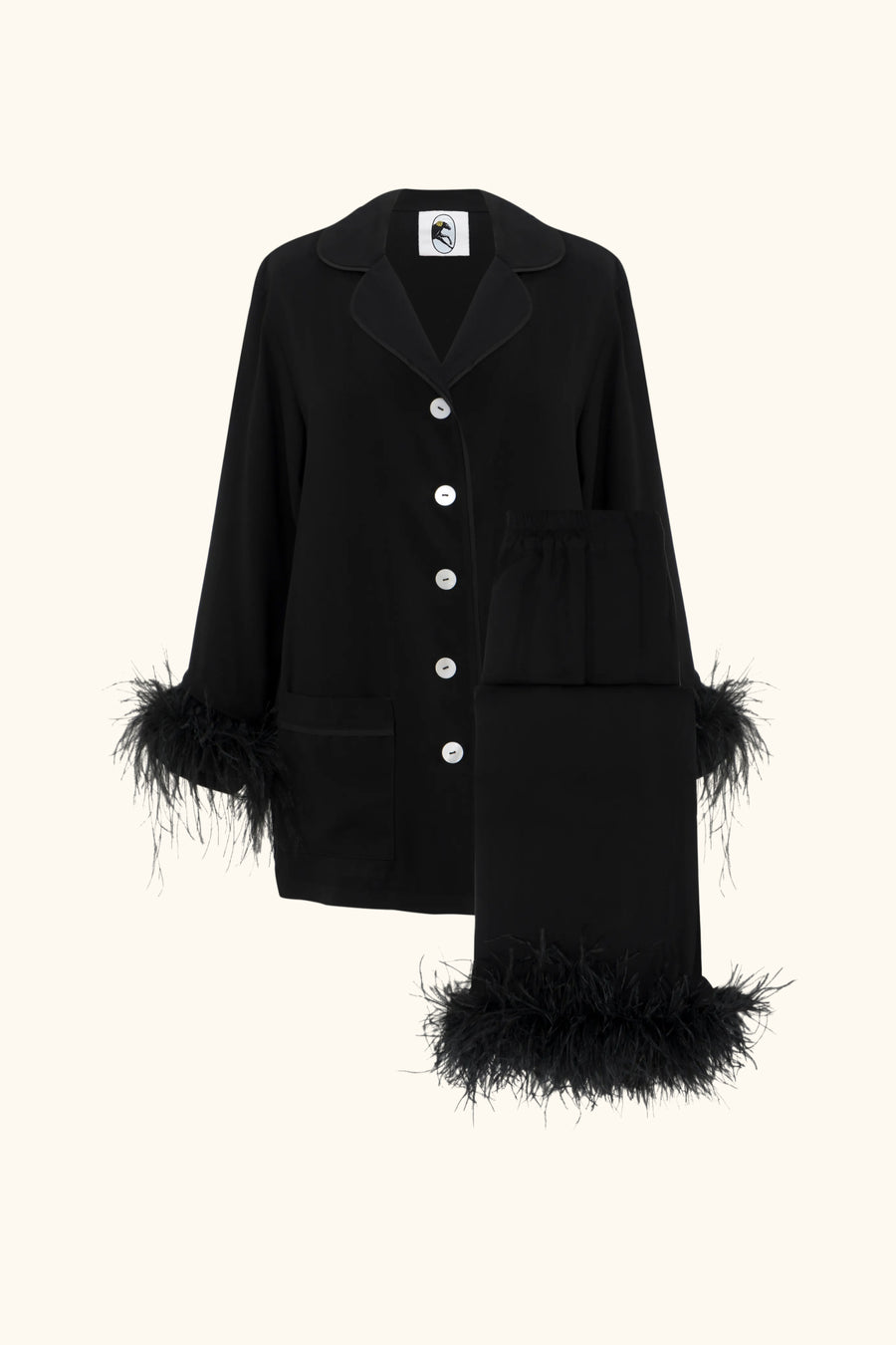 Party Pajamas Set with Detachable Feathers in Black