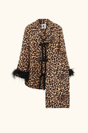 The Bow Pajamas Set with Detachable Feathers in Leopard
