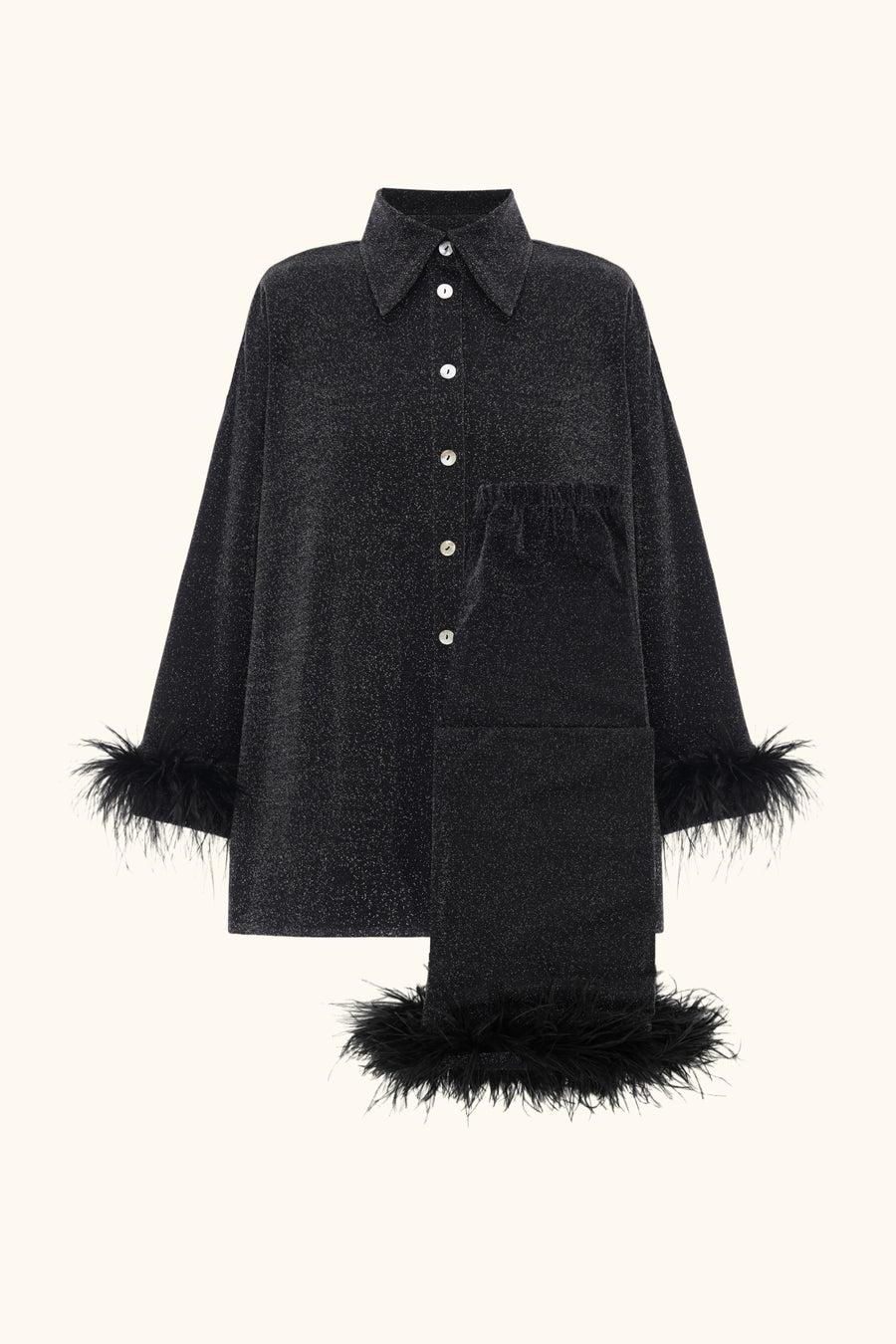 Cosmos Oversized Metallic Jersey Pajama Set in Black