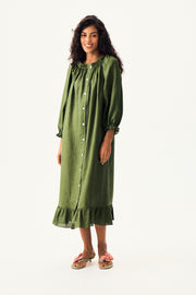 Loungewear Linen Dress with Hair Ribbon in Green