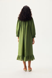Loungewear Linen Dress with Hair Ribbon in Green