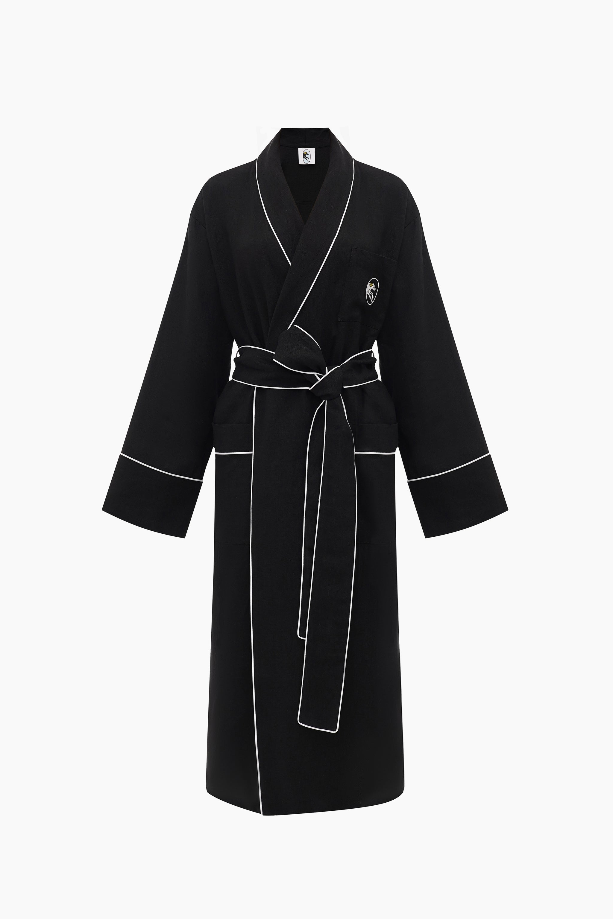 Paros Linen Unisex Robe in Black