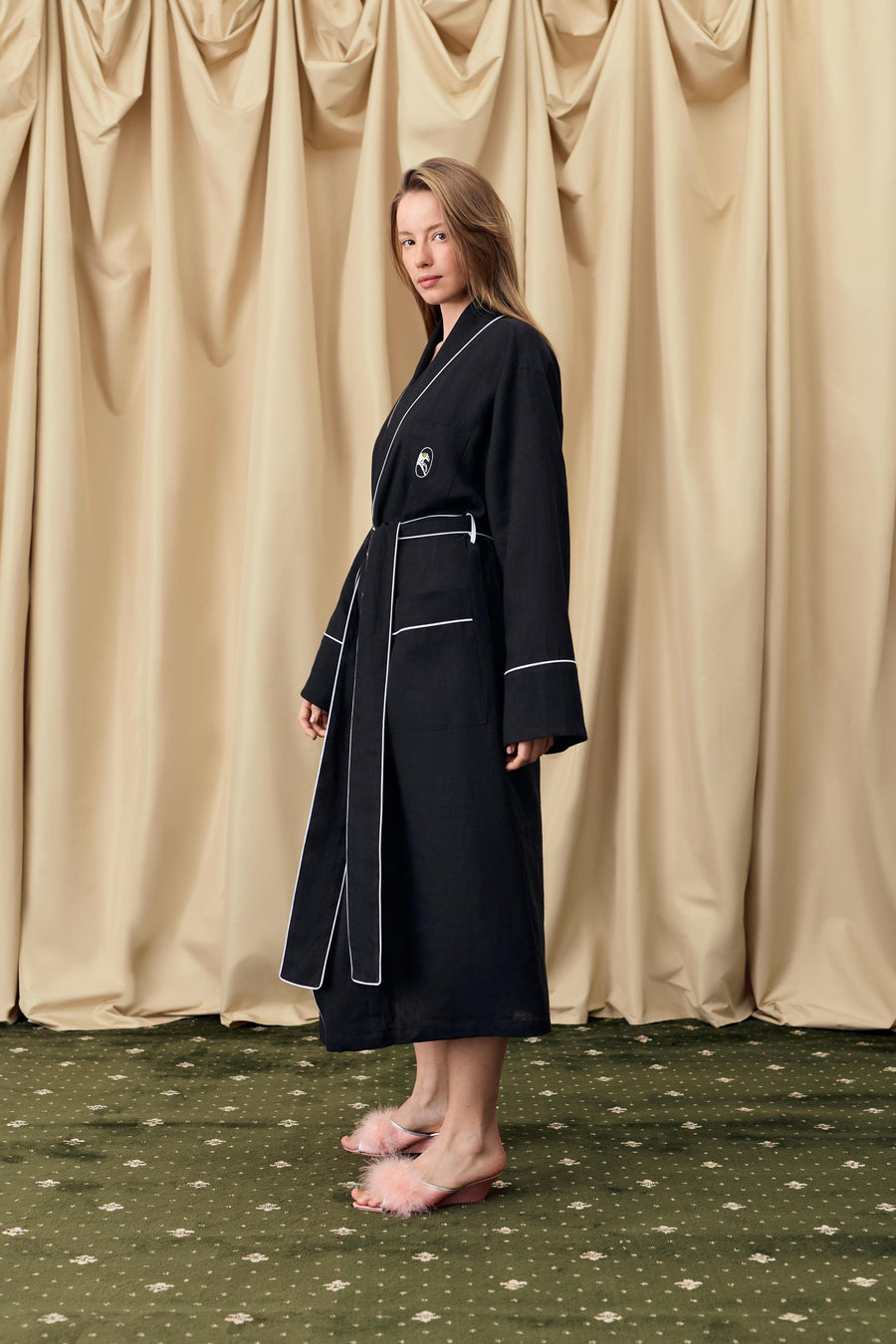 Paros Linen Unisex Robe in Black