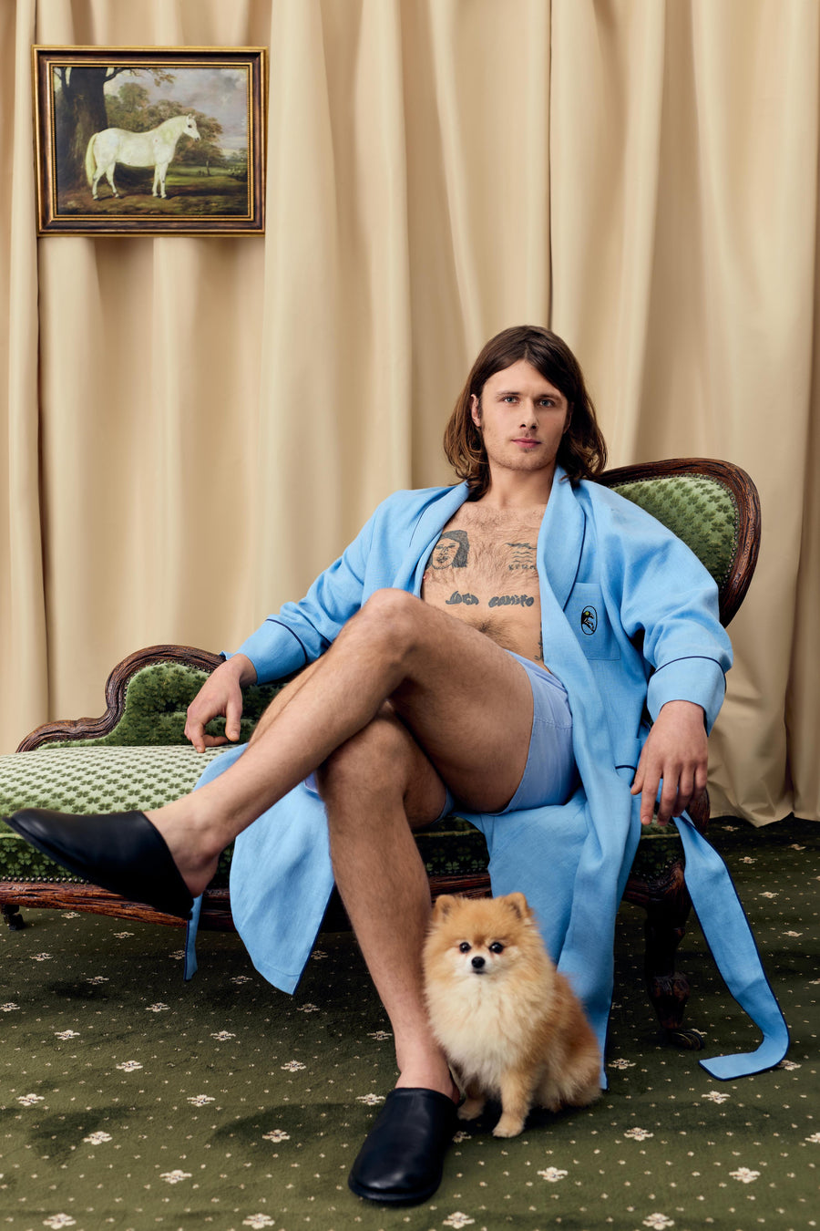 Paros Linen Unisex Robe in Blue