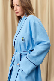 Paros Linen Unisex Robe in Blue