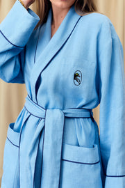 Paros Linen Unisex Robe in Blue