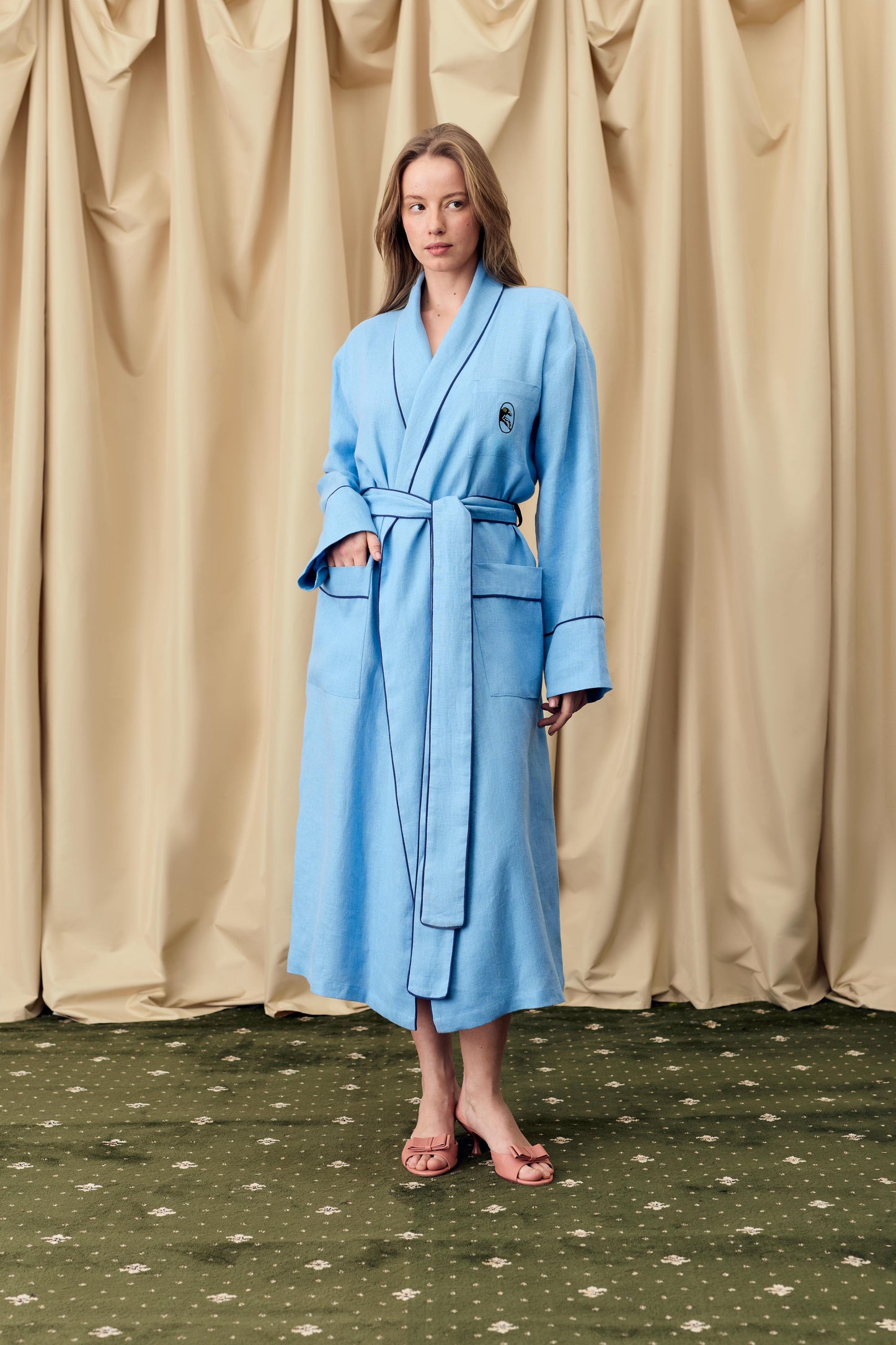 Paros Linen Unisex Robe in Blue