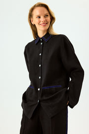 Paros Linen Unisex Pajama Shirt in Black