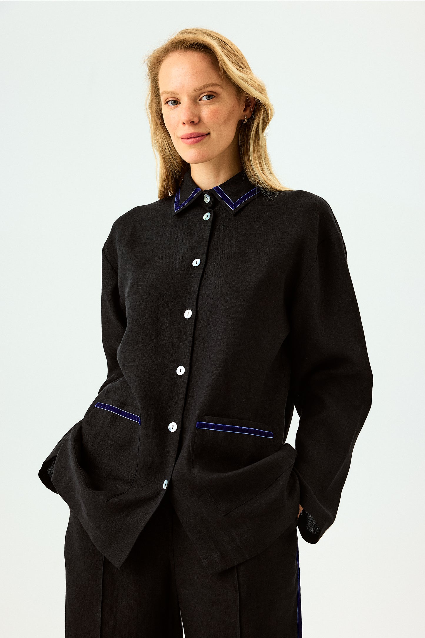 Paros Linen Unisex Pajama Shirt in Black