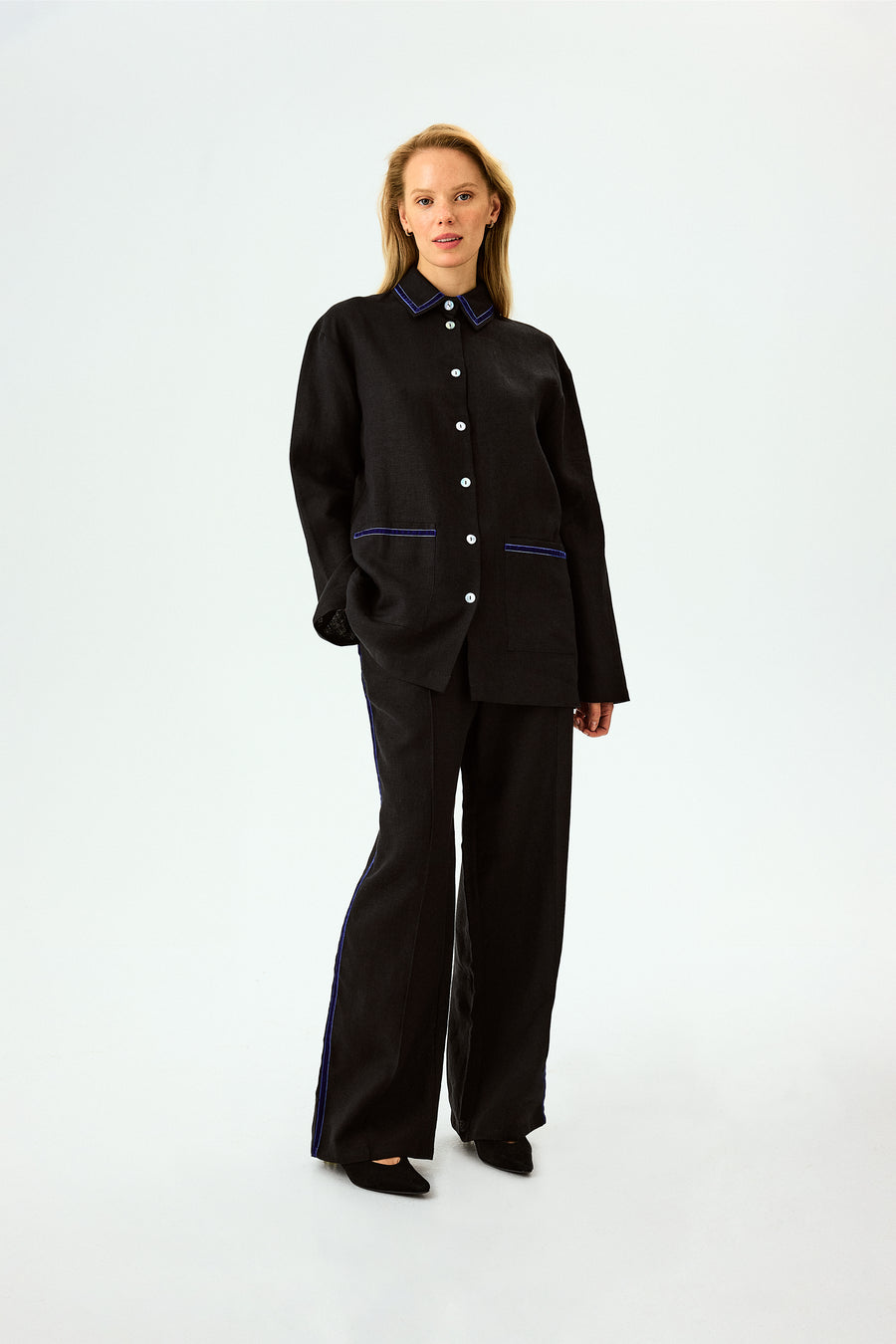 Paros Linen Unisex Pajama Shirt in Black