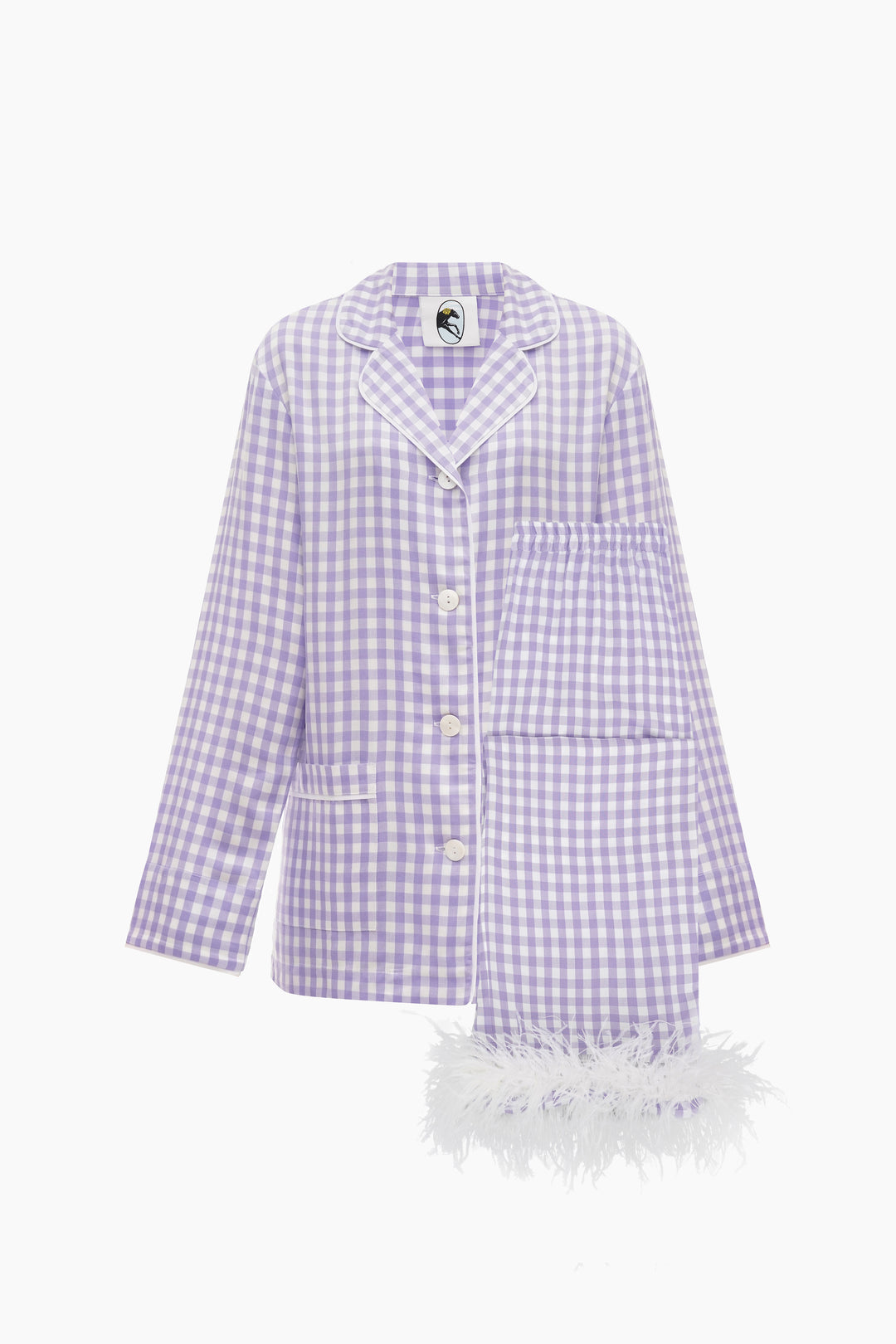 Party Pajama Set with Detachable Feathers in Lavender Vichy