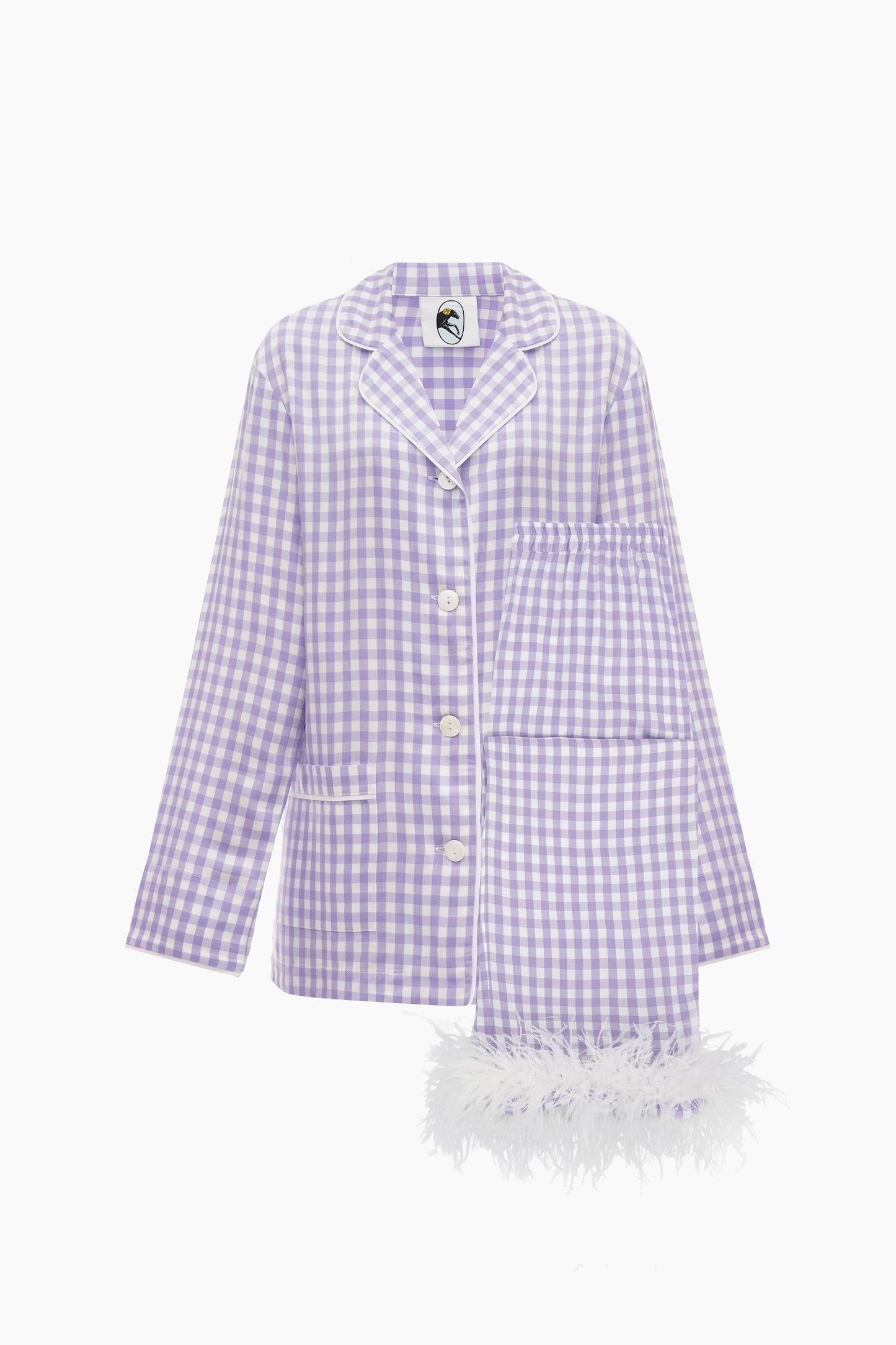 Party Pajama Set with Detachable Feathers in Lavender Vichy